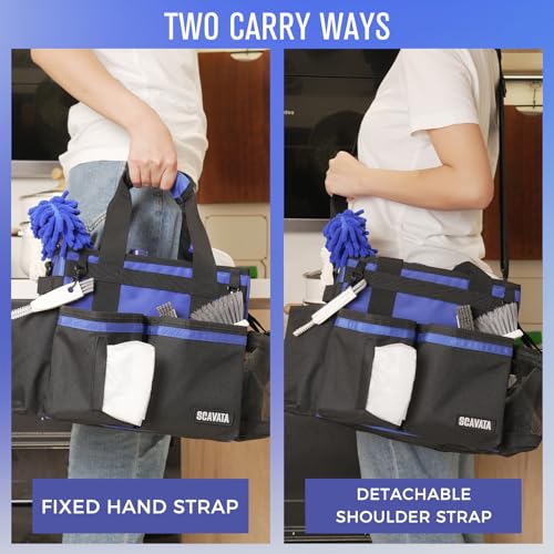 SCAVATA Compact Wearable Cleaning Caddy, Small Supplies Organizer with Handle & Shoulder Straps for Housekeepers, Under Sink & Car Cleaning Tool Organizer Bag (Blue) - color: Blue