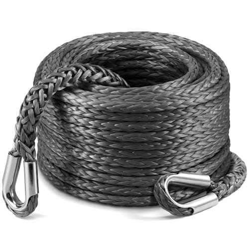 Kolvoii Winch Rope Extension 3/8 Inch x 92 Ft 26,500 Lbs, Synthetic Winch Extension Cable Line for Off Road Vehicle ATV UTV Truck etc (Grey)