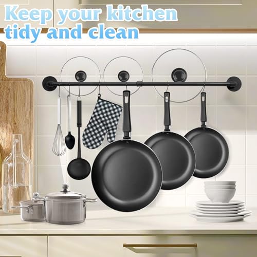 38.5 inch Pot Rack Wall Mounted Detachable Pan Rack Organizer Industrial Pipe Hanging Rail Lids Utensils Hanger Holder for Kitchen with 10 S Hooks, Black… - size: 38.5 Inches