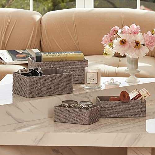 LA JOLIE MUSE Storage Baskets Set 4 - Stackable Woven Basket Paper Rope Bin, Storage Boxes for Makeup Closet Bathroom Bedroom (Gray) - color: Gray