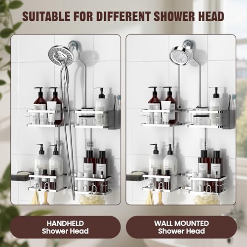 REINHARDT Adjustable Shower Caddy Hanging Rustproof Shower Caddy for Handheld Showerheads, Shower Organizer with Hooks Soap Holder, Anti-Swing Shower Rack Bathroom Accessories, Silver - color: Silver