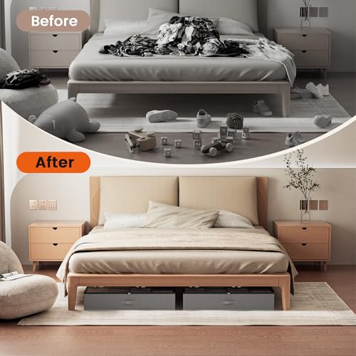 XXXL 78L Under Bed Storage, Storage Containers with Support & Clear Lid, Support Frame, Underbed Storage Bins for Clothes, Shoes, Blankets, and Toys 2 pack (78L) - size: 78L