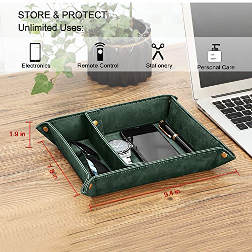 SITHON Valet Tray Desktop Storage Organizer, Removable 2 Compartments Catchall Tray Bedside Vanity Nightstand Caddy Holder Desk Storage Plate, Dark Green - color: Dark Green