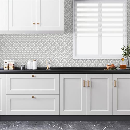 Guvana 17.32" X118" Gray and White Peel and Stick Wallpaper Geometric Contact Paper Modern Self Adhesive Wallpaper Removable Contact Paper for Bedroom Accent Wall Covering Vinyl Roll
