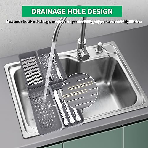 Kitchen Drawer Silverware Organizer, Adjustable Cutlery Organizer, Expandable Utensils Holder, Silverware Dividers Tray, Storage for Flatware, Large Drain Board (Gray,2 Sets)