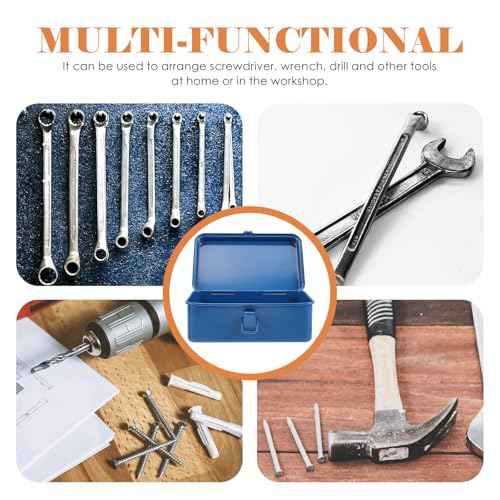 BESTonZON Metal Tool Organizer Box with Latch Closure and Handle, Portable Steel Tool Box, Mechanics Tool Box Car Trunk Repairing Tools Organizer for Workshop, Garage, Warehouse, Household, Blue