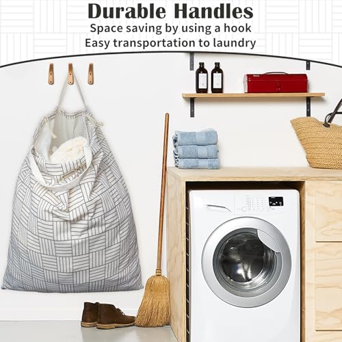 Canvas Laundry Bag 33"Wx 35"H, Thick Canvas Laundry Bag with Handles & Drawstring, Extra Large Heavy Duty Washable Basket Liner Hamper Liner Storage Sack (Geometry Grid) - color: Geometry Grid,1pc XL, size: XL 33"W x 35"H┃1 Pack