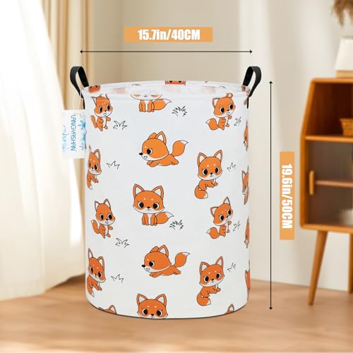 LANGYASHAN Laundry Basket Canvas Fabric Collapsible Organizer Basket for Storage Bin Toy Bins Gift Baskets Bedroom Clothes Children Nursery Hamper (Round Fox) - color: Fox