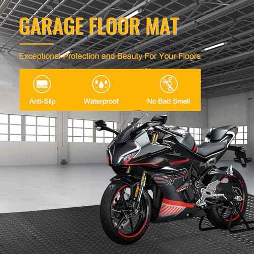 4x6 FT Garage Floor Mat, 2.8mm Thickened Flooring Roll Diamond Plate PVC Rubber Trailer Mat, Non-Slip Floor Mat for Garage, Warehouse, Gyms, Boats, Pickup Truck, Black