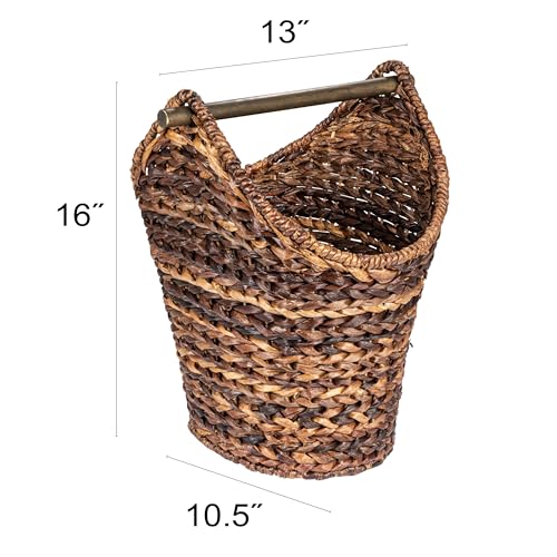 Creative Co-Op Boho Oval Braided Bankuan Bathroom Tissue/Toilet Paper Basket with Wood Handle, Brown - color: Brown