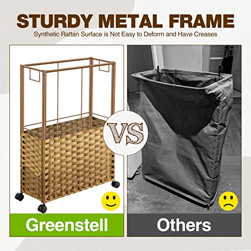 Greenstell Laundry Hamper with Wheels & Handles, 26.4 Gallon (100L) Slim Laundry Basket with 2 Removable Liner Bags & 2 Mesh Bags, Foldable Narrow Clothes Hamper for Bedroom, Bathroom, Closet, Natural - color: Natural, size: 100L (21.7 x 9.8 x 30.7 inches