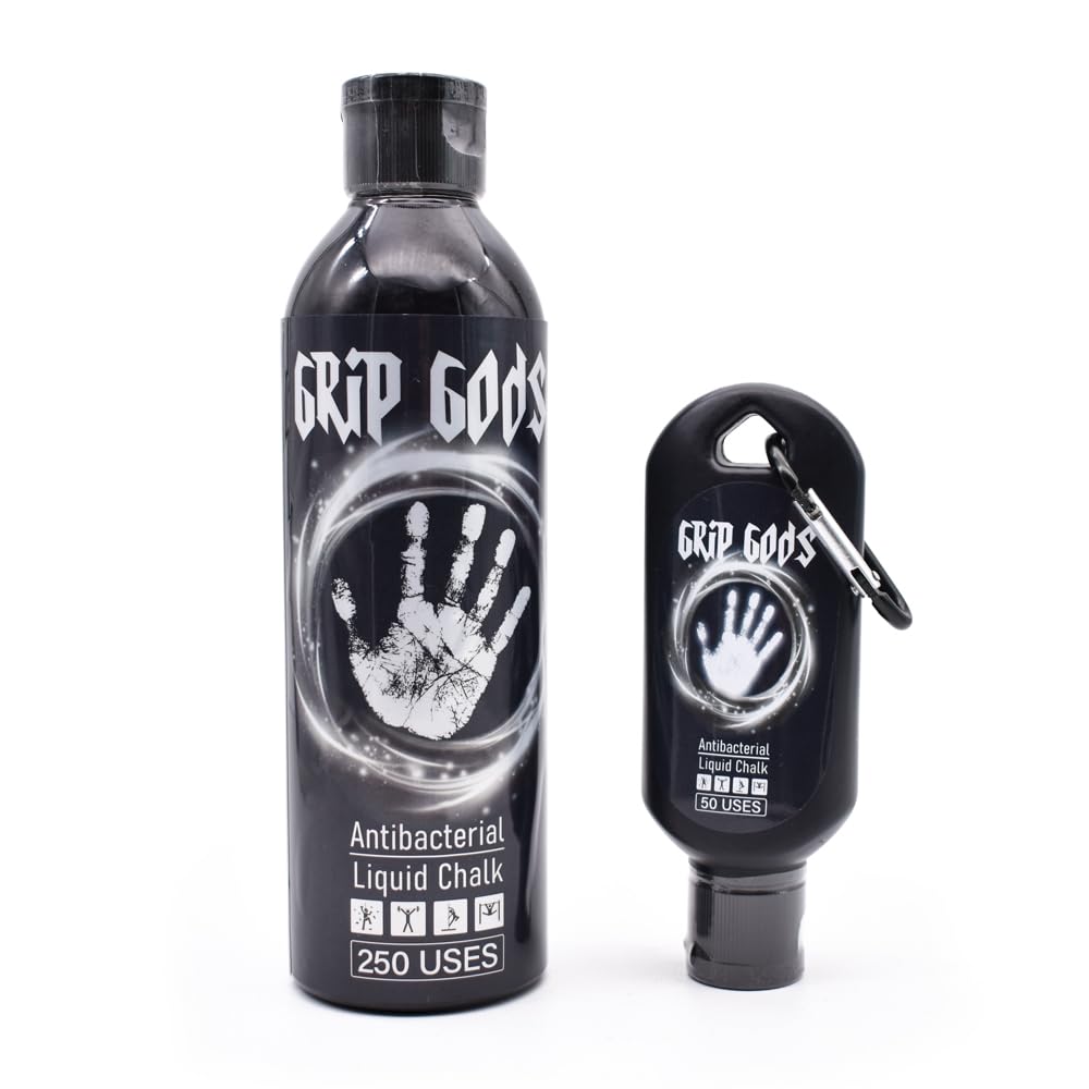 Generic Grip Gods Liquid Chalk Combo Travel Bottle (50ML) & Refill Bottle (250ML) for Weight Lifting, Gym, Rock Climbing, Pole Grip, Gymnastics, Sports, and Workout Chalk., White