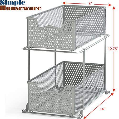 SIMPLE HOUSEWARE 2 Tier Sliding Cabinet Basket Organizer Drawer, Silver - color: Silver, size: 1-Pack