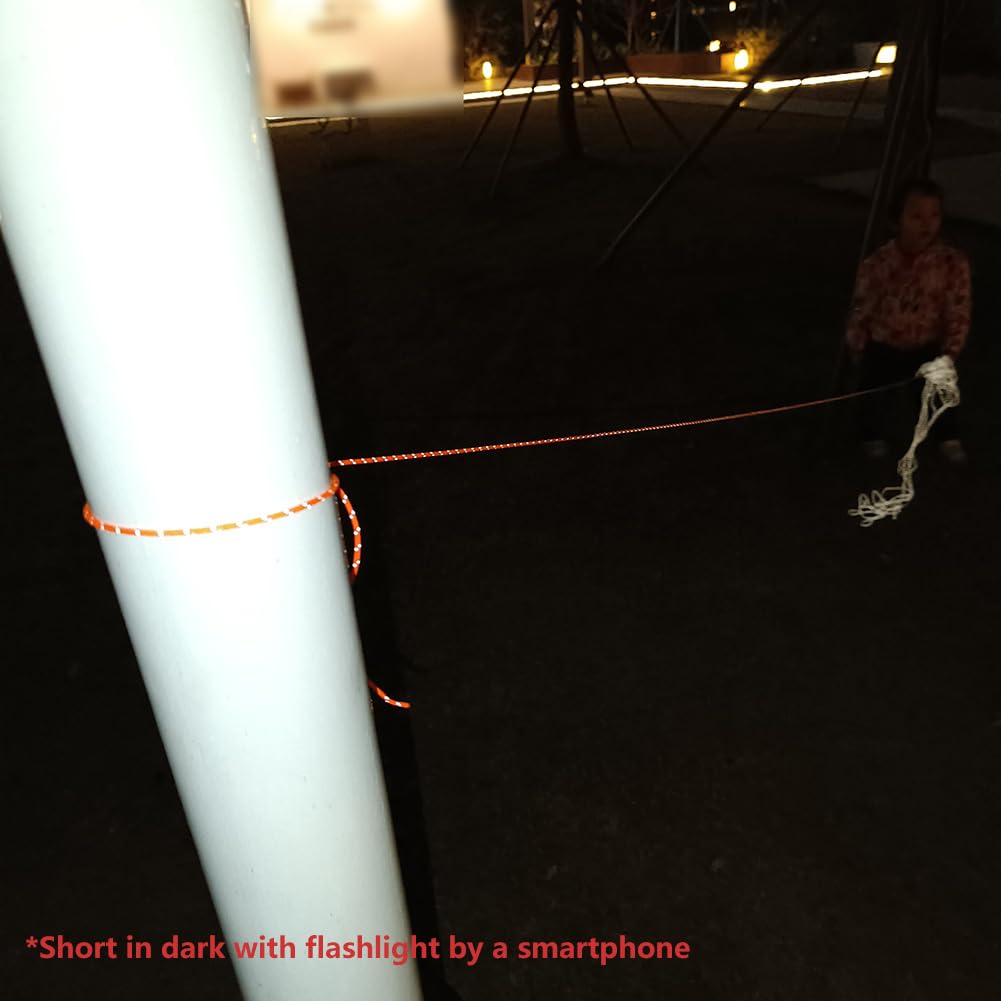 Legnowit 2mm Fluorescent Reflective Guyline Camping Paracord, Ultralight Thin Cord Rope for Tarp Rain Fly Tent Camping, 65 Feet -Orange