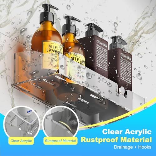 Acrylic Shower Shelves 3 Pack, Clear Adhesive Shower Caddy Organizer, Rustproof No Drill Wall Mount Bathroom & Kitchen Storage Rack - color: Clear