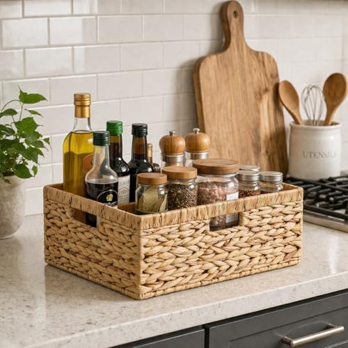 Jumbo Wicker Basket, Rectangular Wicker Baskets for Storage, Water Hyacinth Extra Large Storage Baskets, Shelf Basket with Built-in Handles-1 Pack - size: 16 ½"L x 13"W x 7 ½"H