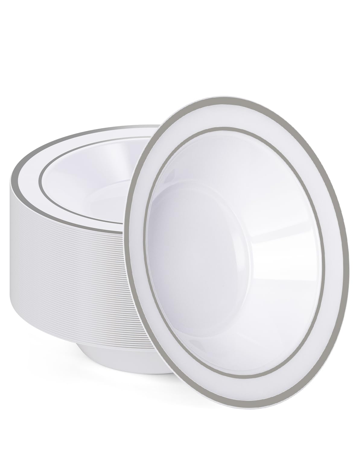 BESTVIP 100 Pack 12 oz White Plastic Bowls, Disposable Soup Bowls