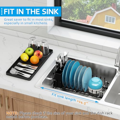 ANTOPY Sink Dish Drying Rack - Expandable Small Dish Rack Over Sinks with Silicone Drying Tray, Dish Drainer for Kitchen Counter with Cutlery Holder, Drying Rack Fit for 14’’-19’’ Kitchen Sink - style: In Sink (Small)