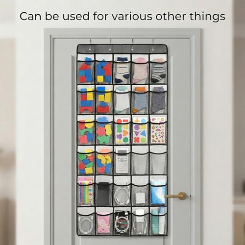 Over the Door Shoe Organizer with 35 Large Pockets Hanging Shoe Rack Storage Holder for Men Women Gray
