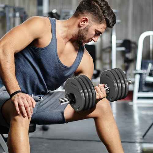 Fitvids Olympic Dumbbells Set & Dumbbells Bar, Loadable for 2-inch weight plates, Adjustable Weight for Strength Training and Fitness Exercises