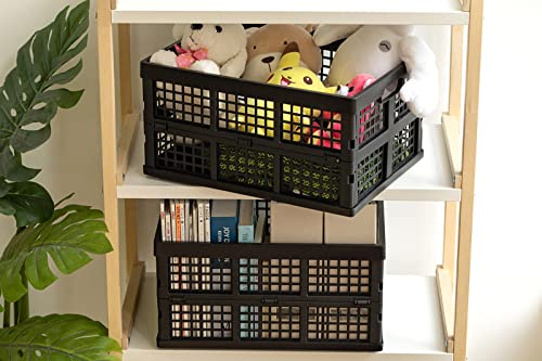 Eslite 34L Large Plastic Folding Storage Crates,Collapsible Crates for Storage,Pack of 3 (Black) - color: Black