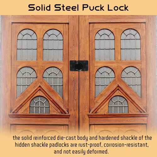 2 Packs Heavy Duty Puck Lock Keyed Alike, 73mm High Security Hidden Shackle Padlock with Hasp, Solid Steel Puck Lock Latches for Container, Garage Shed Trailer Truck, Black