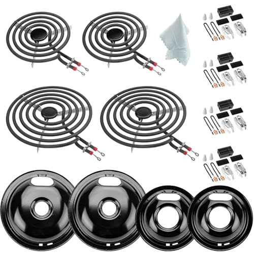 W10290350 W10290353 Porcelain Burner Drip Pans & MP22YA Electric Range Burner Element Unit Set & 330031 Range Burner Receptacle Kit by Cenipar-Compatible with Whirlpool Frigidaire Range Oven/Stove