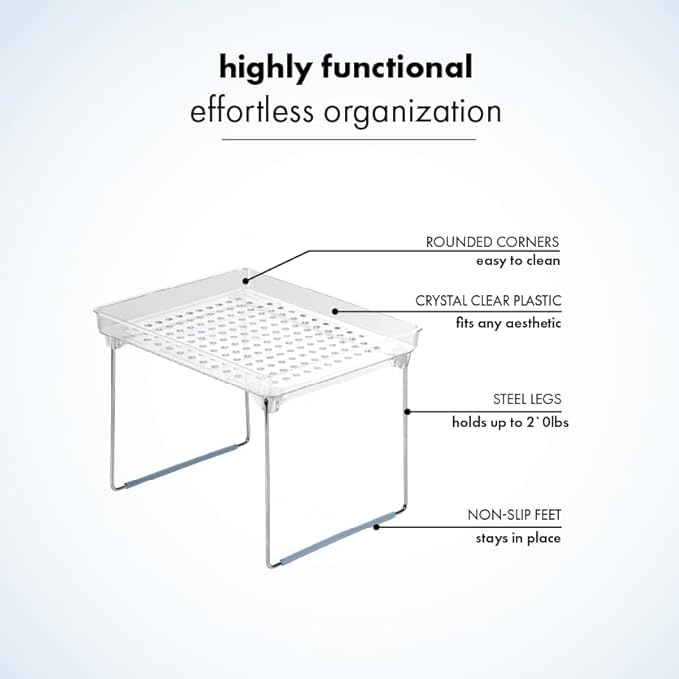 madesmart Stacking Shelf, Small, Vertical Storage with Airflow Holes, Organizer for Spices, Make-Up, Bottles & Jars, Blue