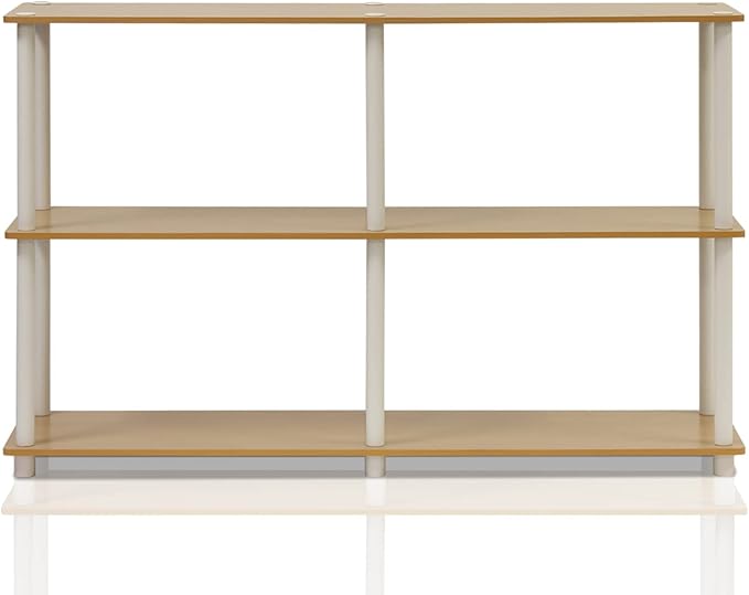 Furinno TURN-N-TUBE Storage Shelves, 3-Tier 47.4 Wide Book Shelf, Corner Shelf, Toolless Open Shelves, for Organization and Storage, Living Room, Garage, Home Office, Beech