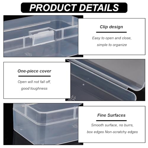 BENECREAT 4 Packs Rectangle Plastic Container Box, 7x3x1.8inch Clear Storage Organizer with Hinged Lid and Hanging Hole for Small Craft Accessories Office Supplies - size: 7x3x1.8inch