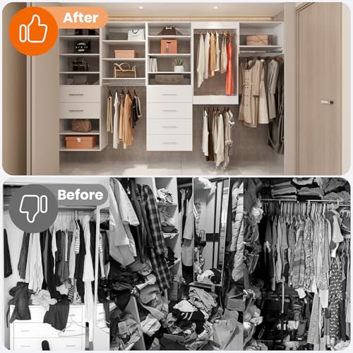ROOMTEC Modular Closet System, 19.5" Shoe Shelf Closet Tower Wall-Mounted Closet Organizer, Wooden Tower for Walk-In Closets, Wardrobe Storage Kit, White - size: 19.5" Wide, style: Model 9
