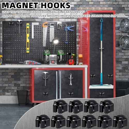 10 Pcs Magnetic Mop Broom Holder Movable Magnetic Broom Holder Rack, Anti Slip Wall Mounted Utility for Cleaning Tools, Garage, Kitchen, Laundry, Garden (Black)
