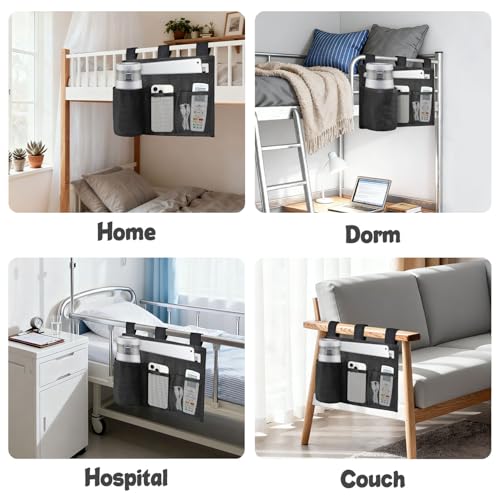 Hanging Bedside Caddy, 4 Pockets Bunk Bed Caddy, Bed Pocket for University Dormitories, Hospitals, Chairs, Crib Guardrails for Mobile Phone, Tablet Computer, Remote Control, Water Cup