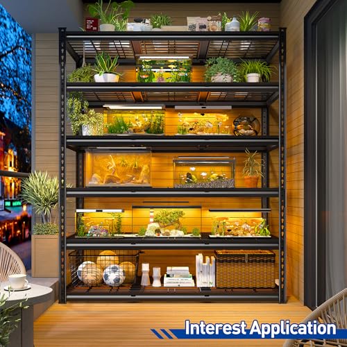 REIBII 78"H x 55"W Garage Shelving, 3300LBS Heavy Duty Shelving, Rivet 6-Tier Adjustable Metal Garage Storage Rack, Industrial Shelving with Reinforced Mesh, for Warehouse Basement Commercial, Black - size: 55.1"Wx17.7"D x 77.9"H