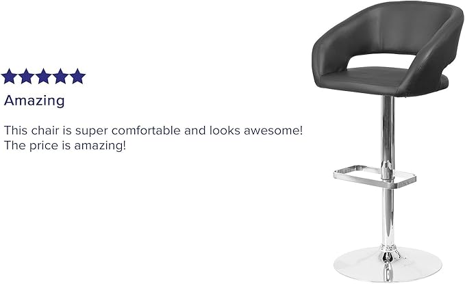 Flash Furniture Erik Comfortable & Stylish Contemporary Barstool with Rounded Mid-Back and Foot Rest, Adjustable Height - Black Vinyl with Chrome Base