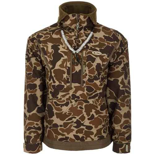 Drake Waterfowl Men's MST Waterproof Fleece-Lined 1/4 Zip Hunting Windproof Breathable Pullover Jacket with Multiple Pockets
