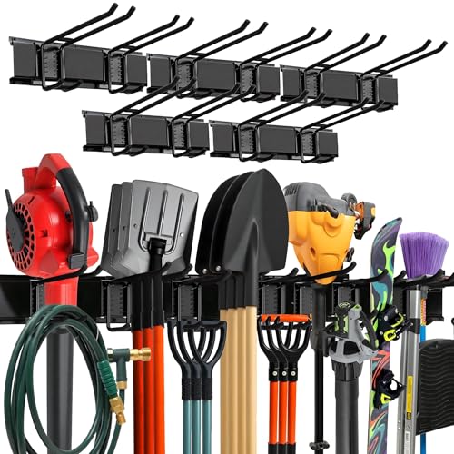 TIDYME Garage Wall Organizer | 80" Heavy-Duty Tool Storage Rack | Adjustable Double-Layer Hooks | 500 lbs Capacity | Carbon Steel Wall Mount Holder for Shovels, Rakes, Ladders & Power Tools - size: 80" (0 Shelves)