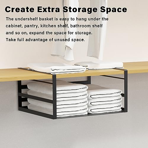 2 Pack Under Shelf Basket, Black Undershelf Storage Basket, Heavy Duty Slide-in Hanging Storage Basket, Metal Under Cabinet Organizer for Kitchen, Pantry, Desk, Bookshelf, Cabinet - size: 2 Pack Standard Black