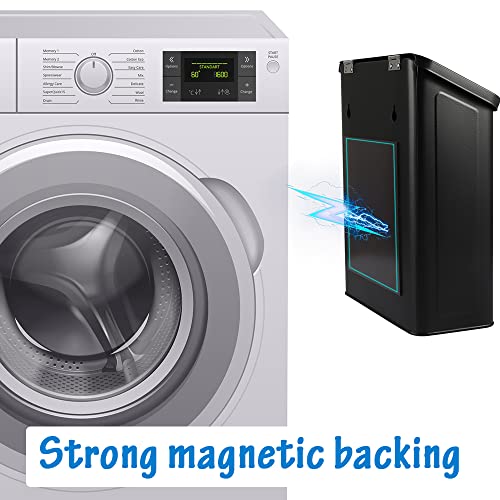 Picowe Magnetic Laundry Storage, Large Metal Lint Holder Bin with Lid for Laundry Room, Space-Saving Trash Container Hanging on Dryer, Washer or Wall Mount Trash Bin (Black) - color: Black