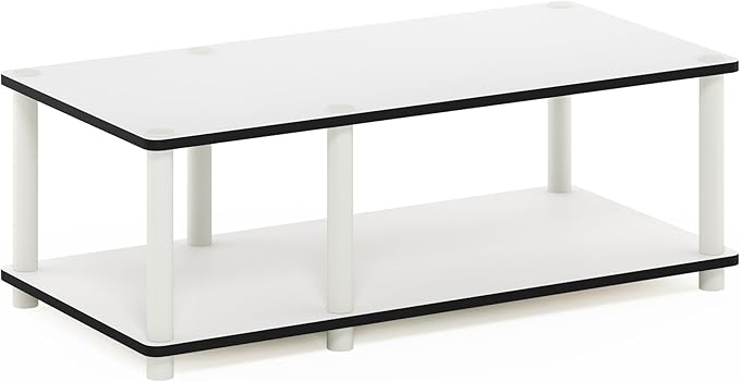 Furinno JUST TV Stand, 2-Tier No Tools Mid Entertainment Center with Open Shelf, TV Console for TV up to 46 Inch with Tubes, for Living Room, Bedroom, White