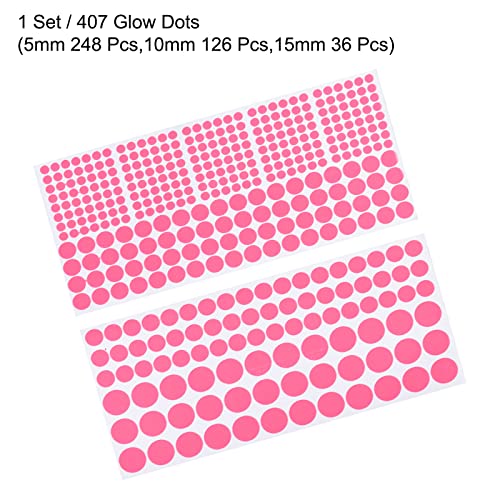 MECCANIXITY Glow in The Dark Tape Dots,0.2" 0.4" 0.6" 407 Dots Sticker Pink for Walls Parties Marking Decorations