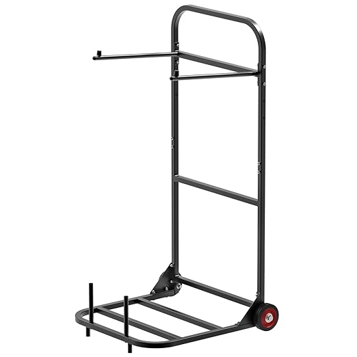 VEVOR Folding Chair Rack, 100 LBS Capacity, Heavy-Duty Chair Cart for Hanging 10 Chairs, Multi-Function Metal Chair Storage Dolly with Rubber Wheels, Push-Style Chair Holder, Matte Black