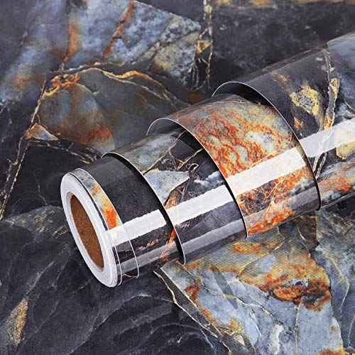 Livelynine Blue Gem Marble Contact Paper Self Adhesive Wallpaper Peel and Stick Countertops for Kitchen Cabinet Table Desk Bathroom Counter Top Covers Waterproof Removable 15.8x78.8 Inch