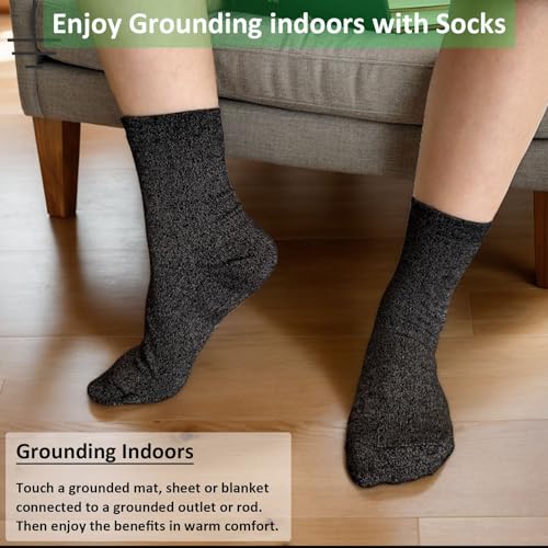Grounding Socks, Conductive Silver Fiber Crew Socks for Women Men, Earth Connected Socks for Grounding Mat, Sheets, Shoes
