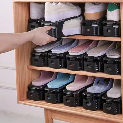 Antigo Shoe Slots Organizer，20 Pcs Adjustable Shoe Stacker for Closet Organization, Double Deck Shoe Rack Holder Storage Space Saver (Black)