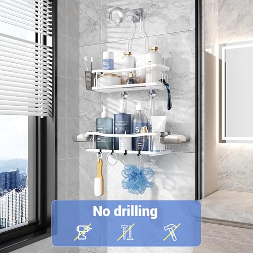 Aitatty Hanging Shower Caddy Bathroom Organizer: Rustproof Shower Shelf Racks Over Shower Head - No Drilling Inside Bath Shower Rack Shelves Over Showerhead for Shampoo with Soap Holder White - color: White