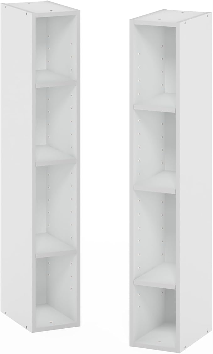 Furinno Fulda Book Shelf, 8-Tier Bookshelf, Bookcase with Space Saving Storage Shelf, 9.2 x 5.9 x 70.9, for Living Room, Bedroom, Home Office, for Living Room, Bedroom, Home Office, White