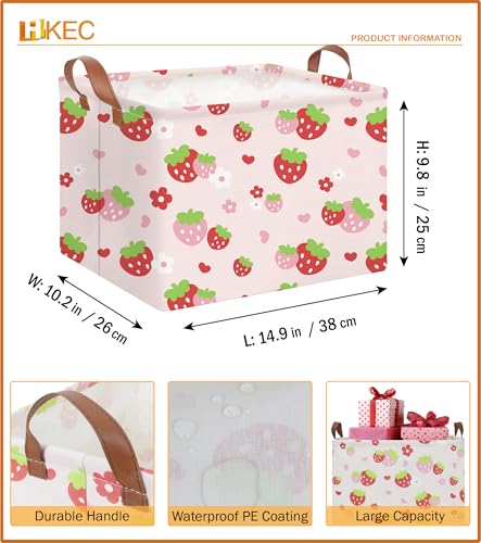 Rectangle Storage Basket with Handles,Collapsible Storage Bin,Books Box,Gift Basket(Strawberry) - color: Strawberry
