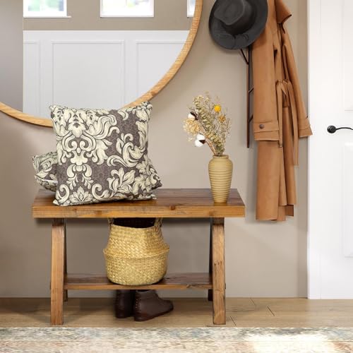 Wnutrees Farmhouse Wood Bench, Rustic Indoor Storage Bench for Entryway, Living Room, Dining Room, Solid Wood Construction, Original Wood - size: 30" wood bench