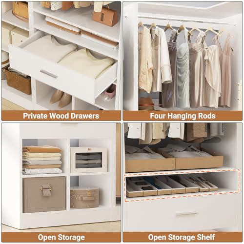 Unikito 86" Corner Closet System, Modular Closets Organizer with 4 Hanging Rods & Corner Tower, Freestanding L-Shaped Walk-In Wardrobe Organizer, Set of 3, White